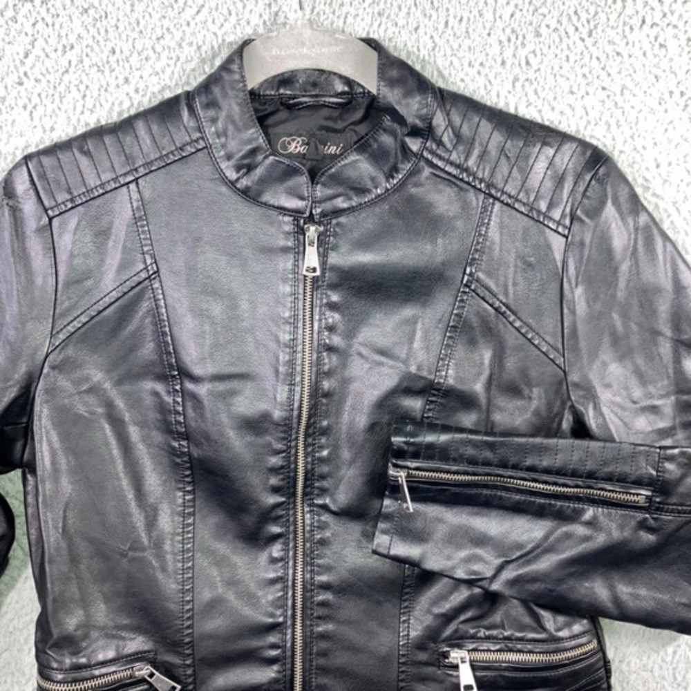 Baccini‎ Faux Leather Jacket Women Medium Petite Motorcycle